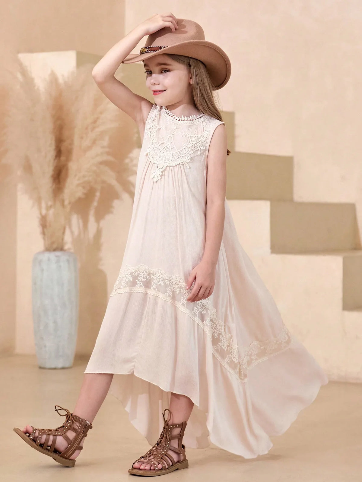 Summer Girls' Sleeveless Embroidered Trailing Skirt Photoshoot Worthy Maxi Dress