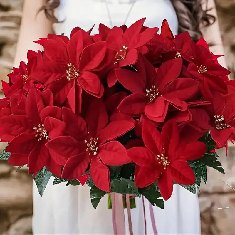 Artificial Christmas Red Poinsettia Flower Bouquets