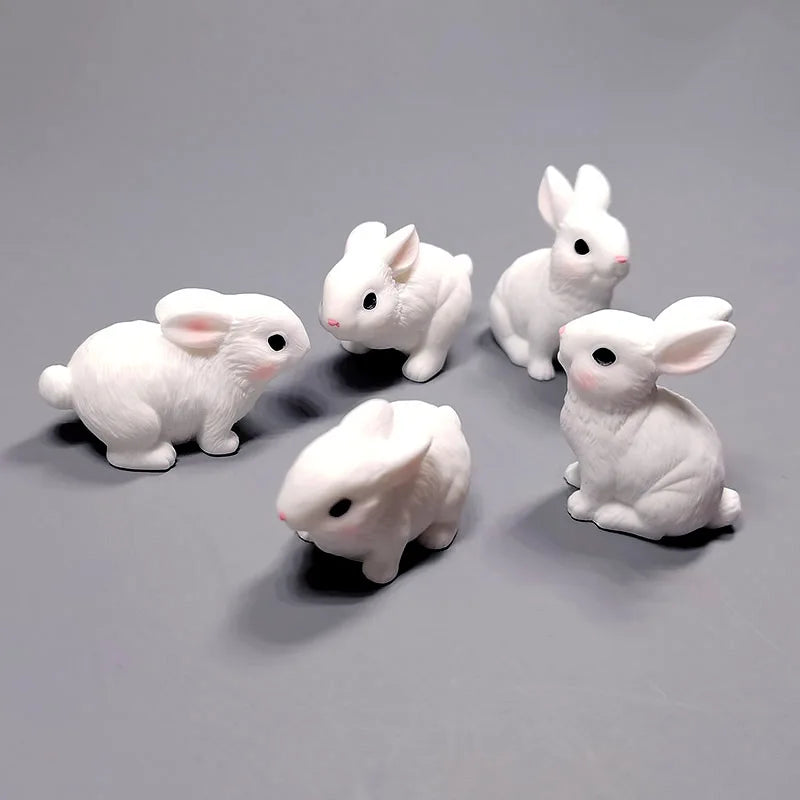 White Rabbits Resin Miniatures Easter Bunny Decoration Dollhouse Toys