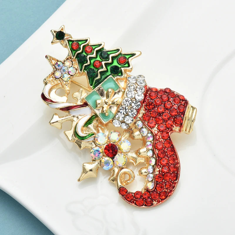Christmas Elf Boot Rhinestone Enamel Brooches