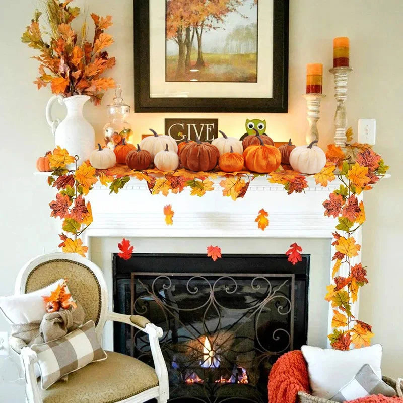 9pcs Velvet Artificial Pumpkins 3 Size Mixed Halloween Party Thanksgiving Home Table Decoration Autumn Fall Decor