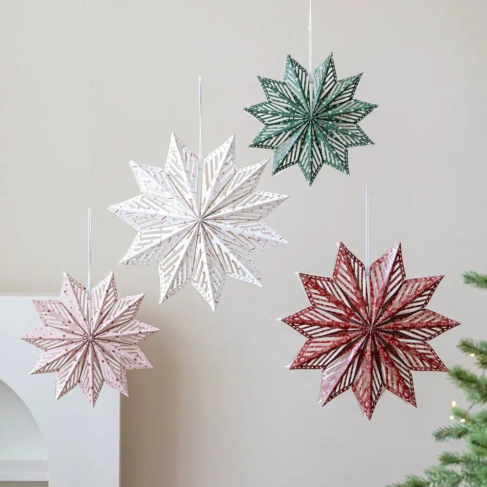 Paper 3D Christmas Tree Lampshade Hanging Snowflake Shape Star Decorative Lampshade Ceiling Pendant 30cm