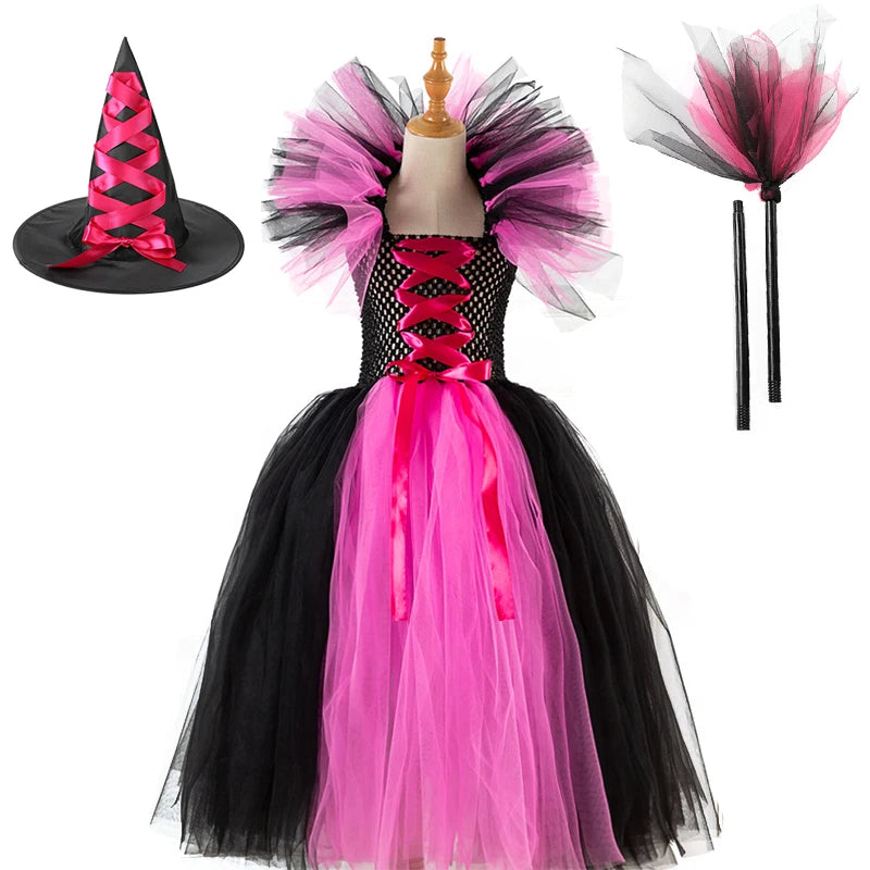 Girls Witch Ghost Vampire Halloween Costume Fluffy Tulle Dress
