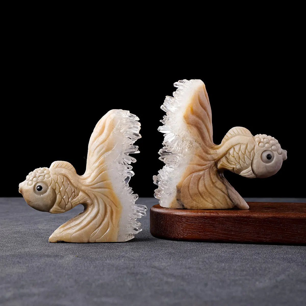 1pc Natural Healing Crystal Stone Clear Quartz Cluster Small Goldfish Animal Figurines Home Decoration