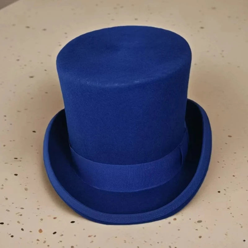 100% Wool Flat Top Hats Solid Colours Wide Ribbon Magician Performance Hat