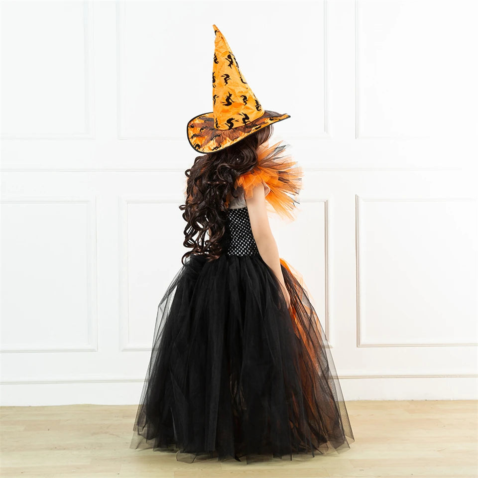 Girls Witch Ghost Vampire Halloween Costume Fluffy Tulle Dress