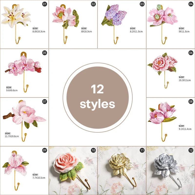 Handpainted Resin Flowers Hooks Rose Lotus Peach Blossom Hydrangea plus more