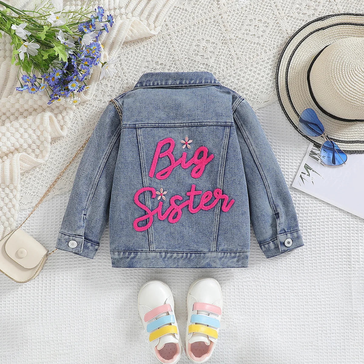 Cousin Crew and Sisters Letter Printed Denim Jackets for Girls