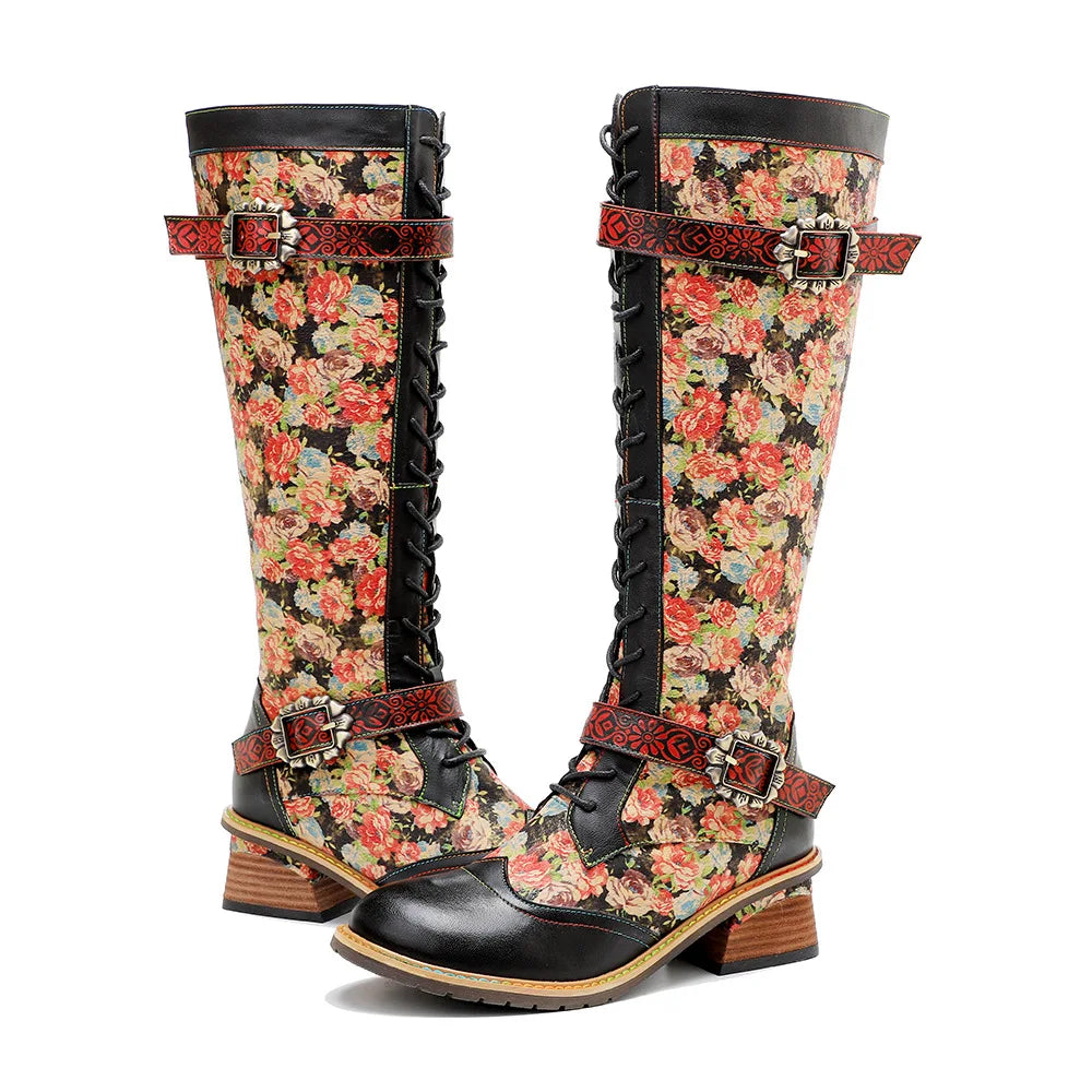 Maybelle's Genuine Leather Floral Lace Up Boots