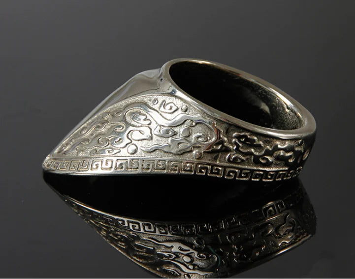 Engraved Archery Thumb Ring Tibetan Silver Banzhi Archery Gear