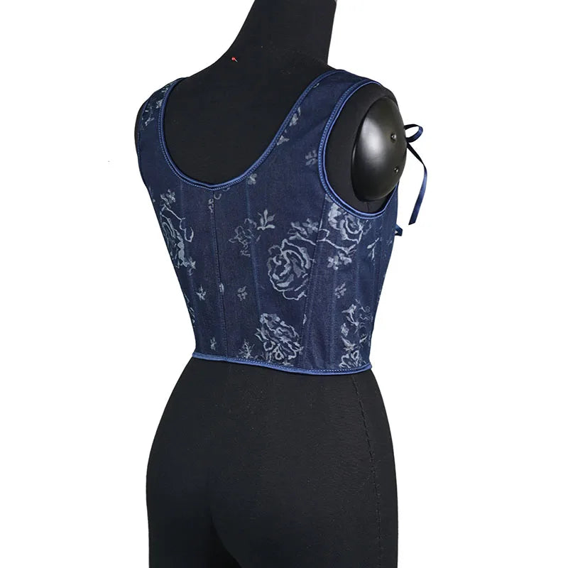 Blue Rose French Renaissance Corset Tops Lace-up Overbust Corset