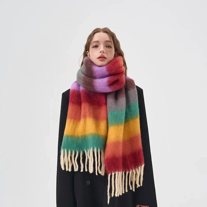 Rainbow Striped Mohair Scarf
