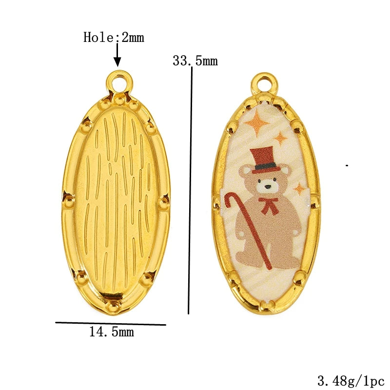 Three Enamel Little Bear Love Charms Stainless Steel Pendants for DIY Bracelets Jewellery Earrings Making
