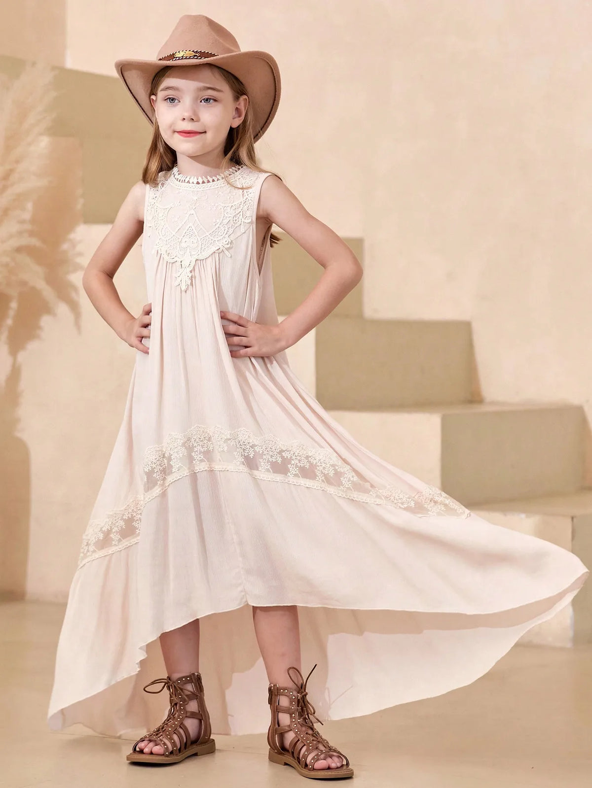 Summer Girls' Sleeveless Embroidered Trailing Skirt Photoshoot Worthy Maxi Dress