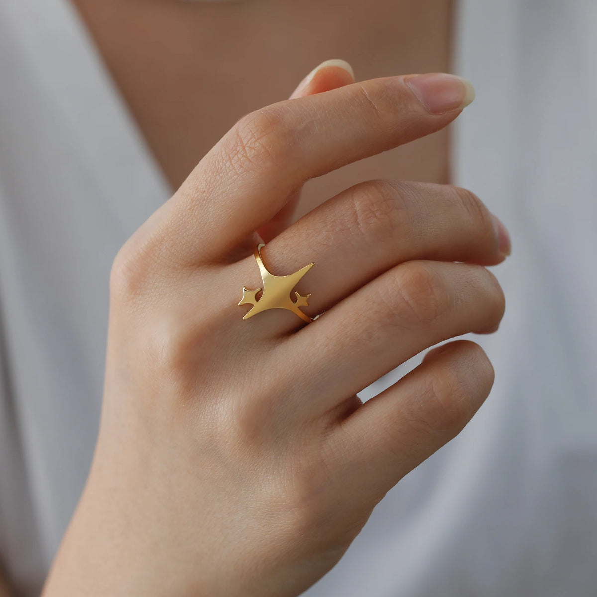 Four Pointed Sparkle Star Ring Stainless Steel
