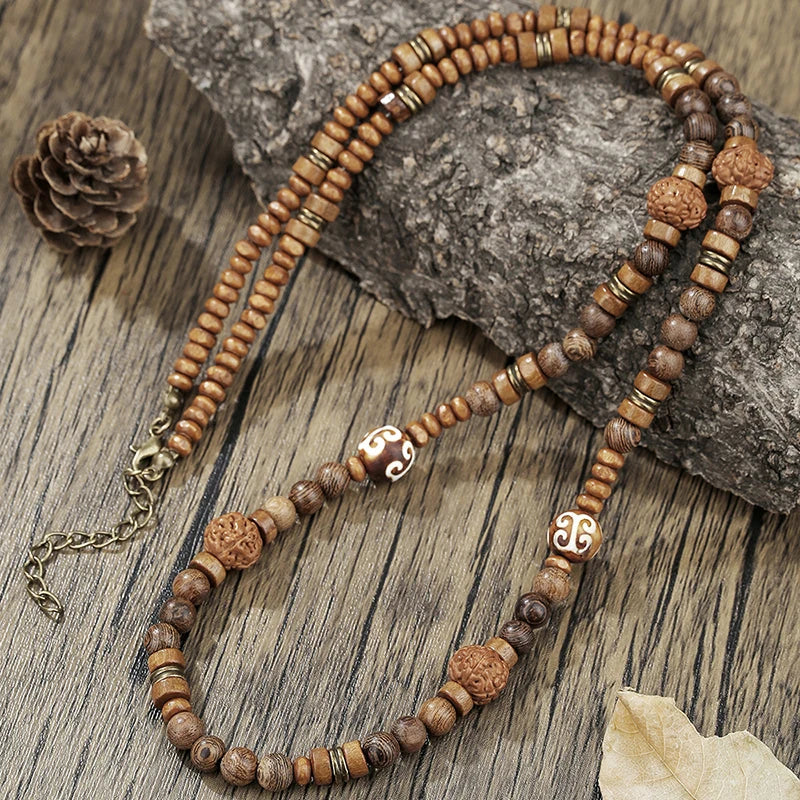 Bohemian Vintage Style Men's Wooden Bead Necklace