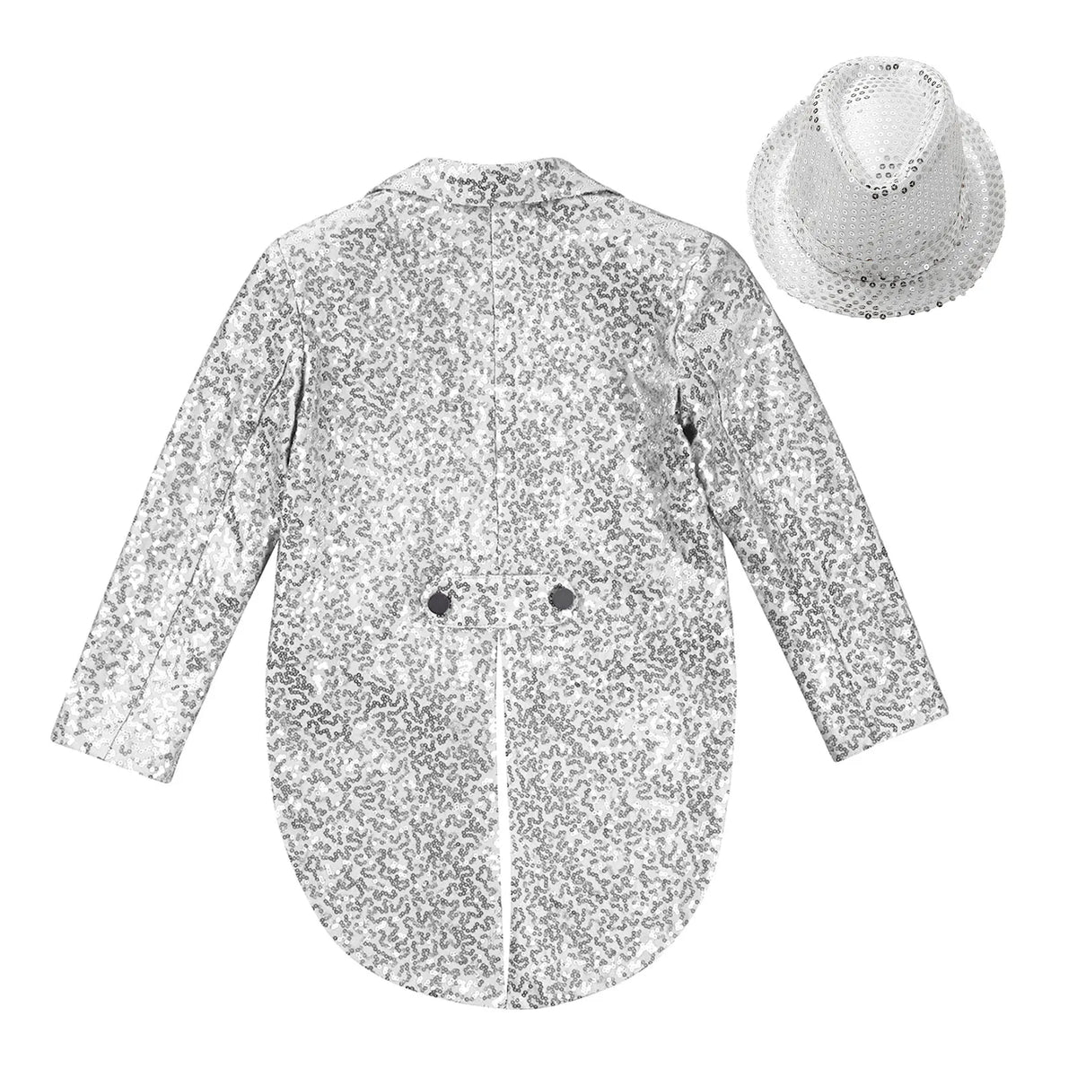 Boys Sequinned Tailcoat Magic Show Jazz Dance Performance Outfit Blazer with Hat