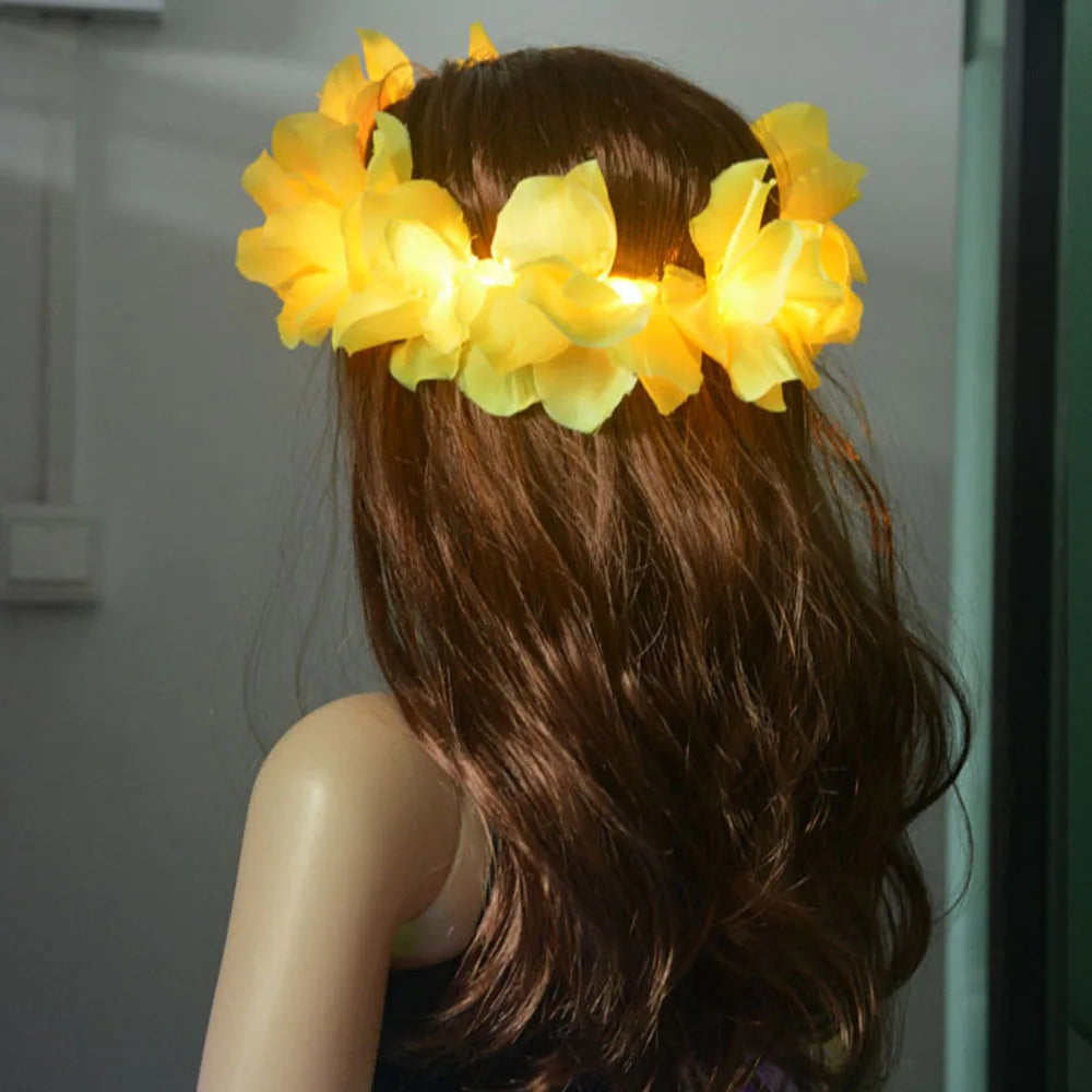 LED Light Up Hawaiian Lei Flower Crown Wreath
