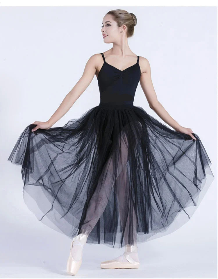 Black/White Ballet Long Mesh Ballet Skirt Two-layer Big Swing Ballerina Teacher Practice Dance Wear