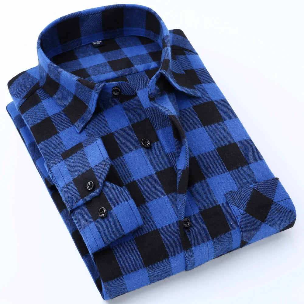 Woodsman Slim-fit Brushed Flannel Plaid Shirts 13 Colours