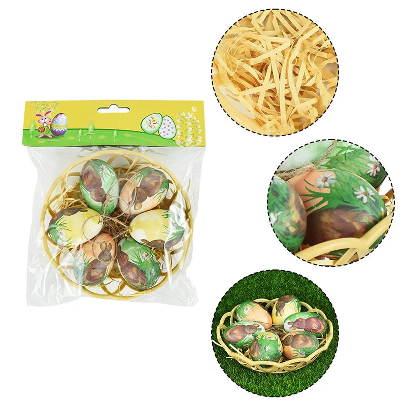 6Pcs Foam Easter Eggs Hanging Ornaments With Basket