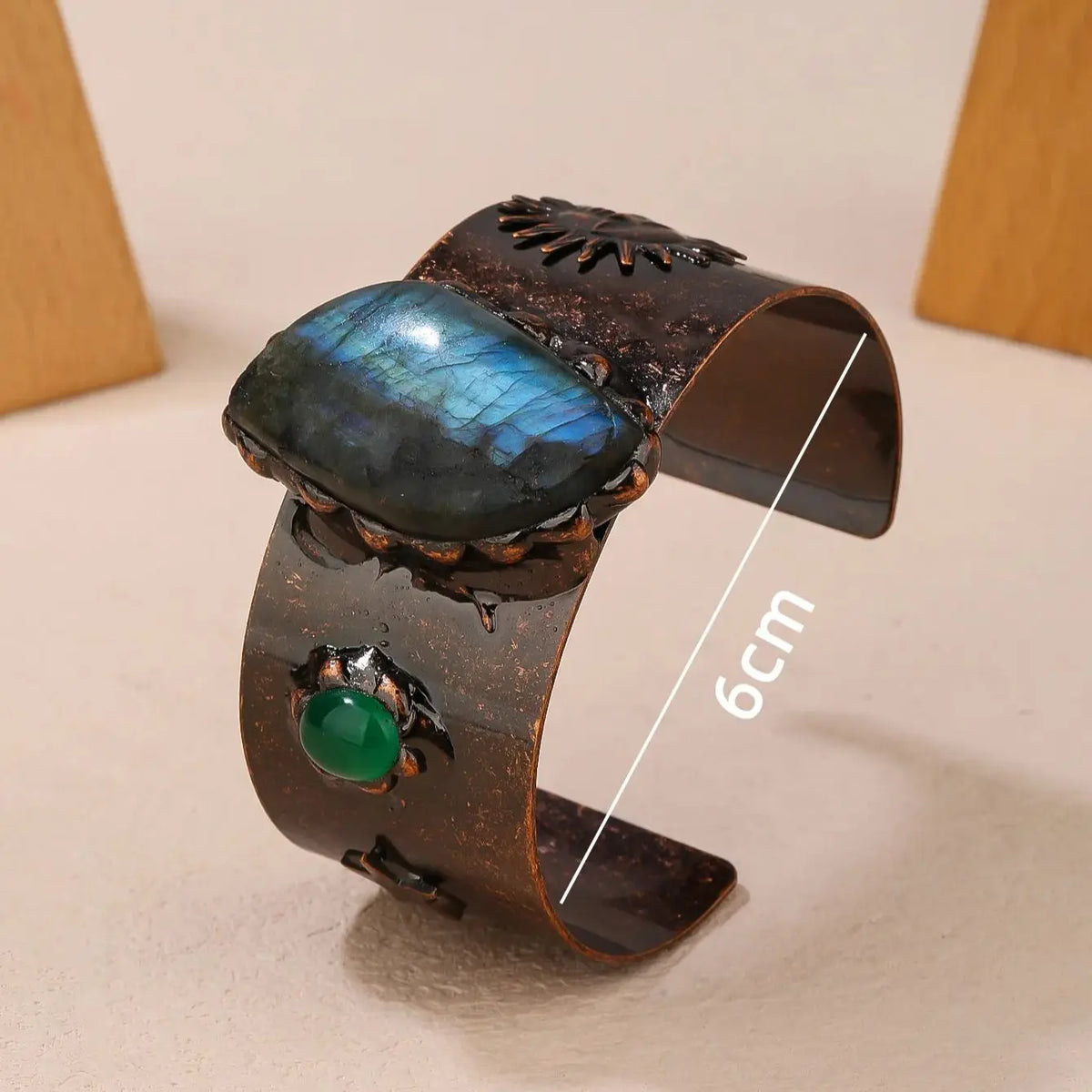 Medieval Cosplay Labradorite Stone Wrist Cuff Bangle Copper Plating Adjustable Bracelet