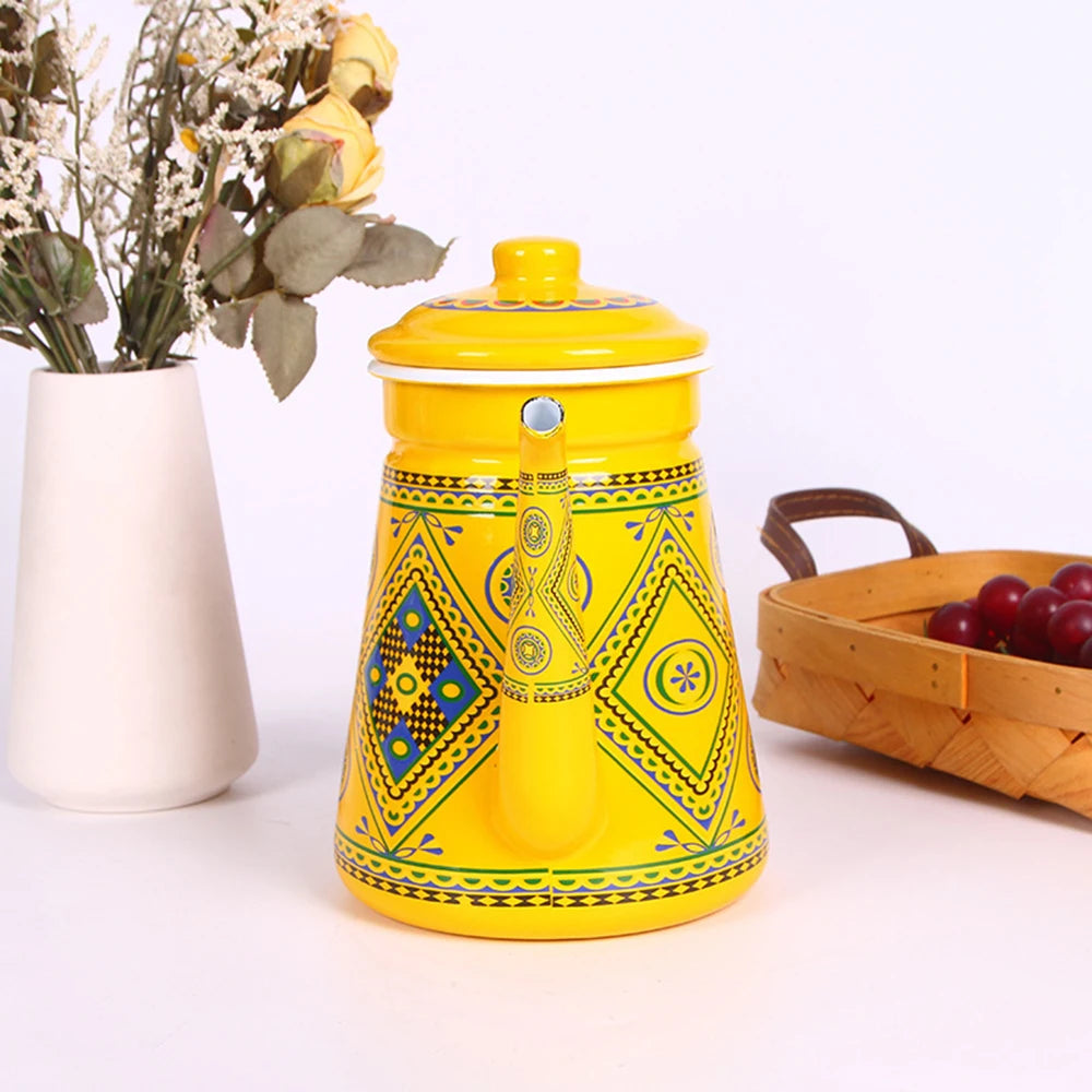 1.5L Enamel Coffee Pot Gooseneck Spout Stovetop Tea Kettle