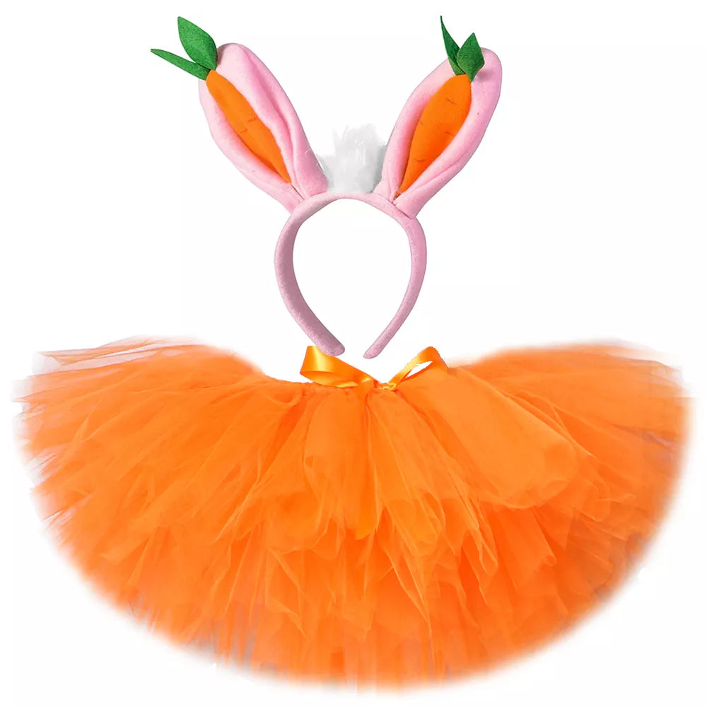 Easter Bunny Tutu Skirt Orange Carrot Tutus with Bunny Ears
