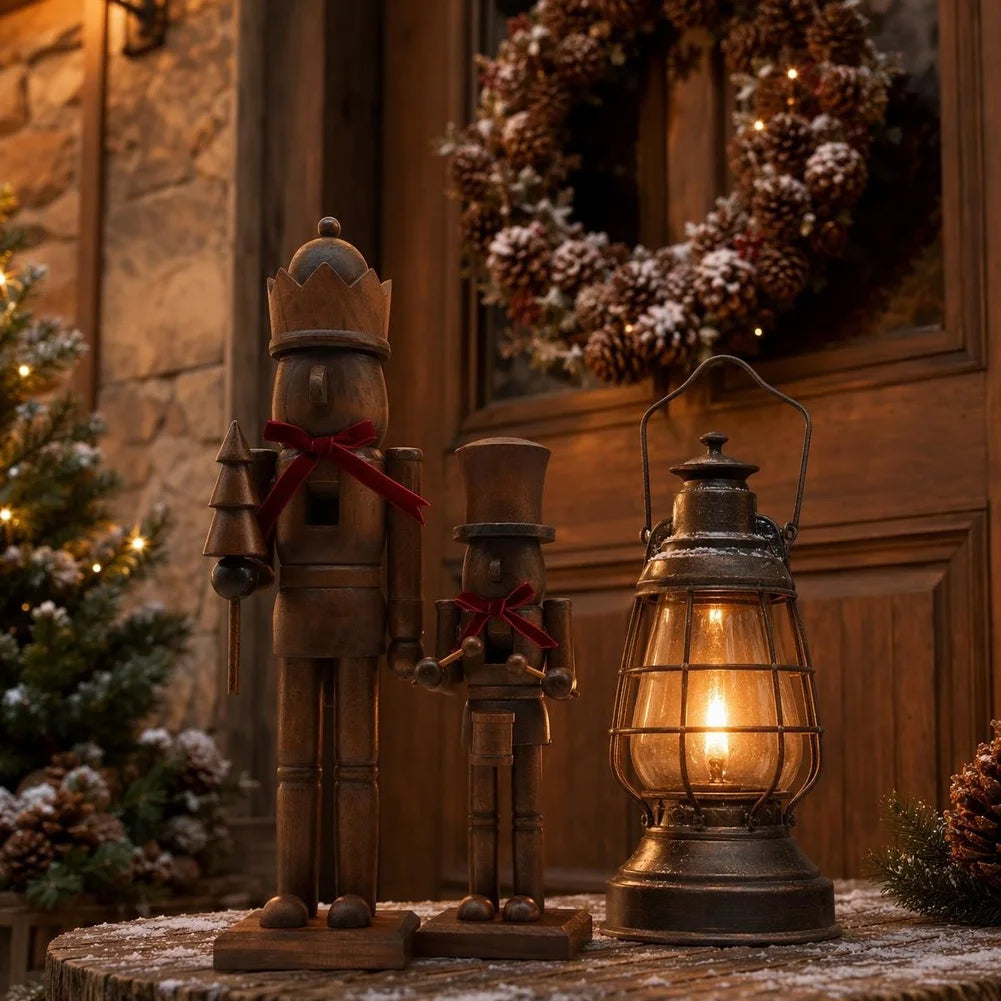 Wooden Nutcracker Christmas Decor With Red Bow Xmas Decor