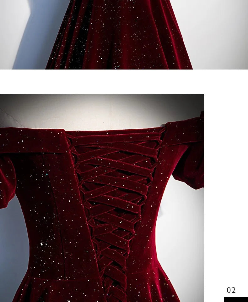 Lady Eloise's Wine Red Velvet Evening Gown Custom Made Formal Dress