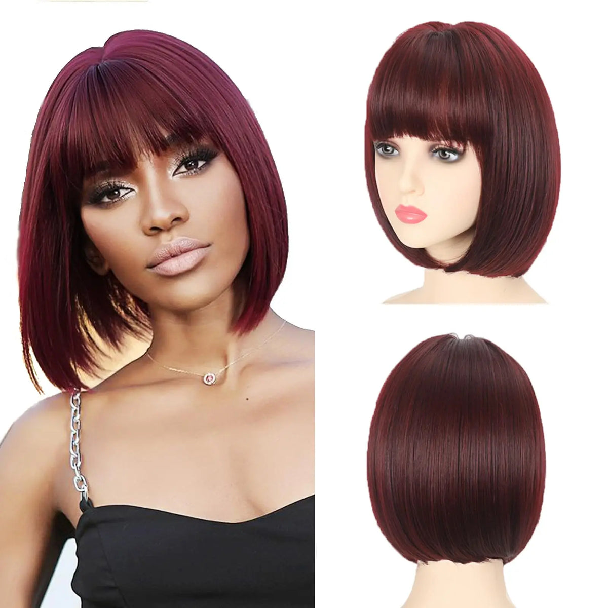 Synthetic Party Wigs Colourful Rainbow Bob with Bangs Hairstyle Halloween Cosplay