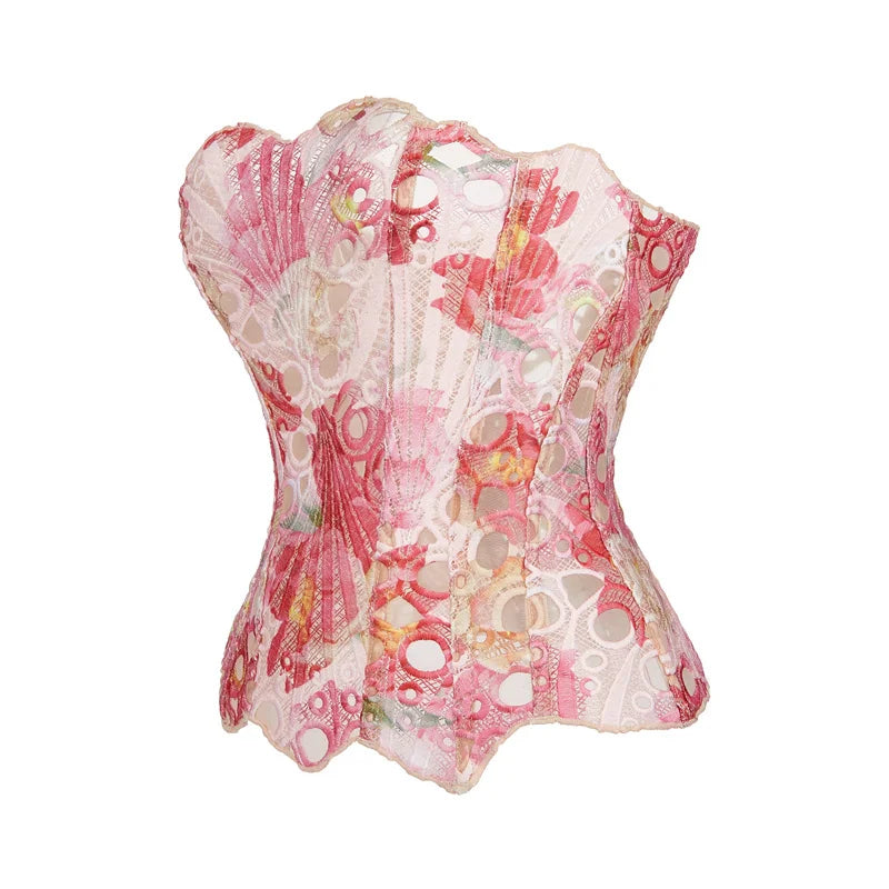 Vintage Mermaid Corset Top Double Lace Layered Boned Bustiers