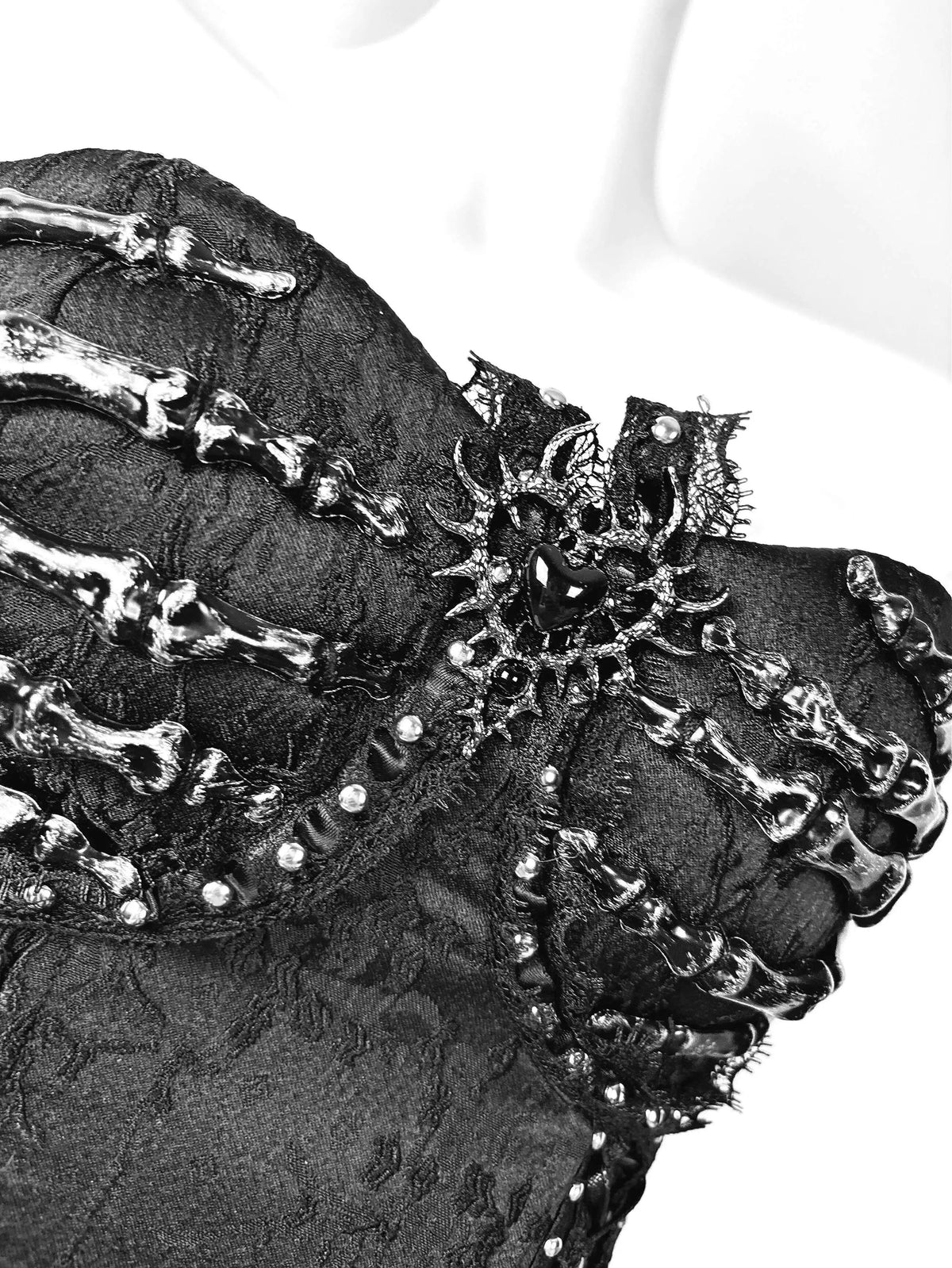 Pure Black Gothic Black Skeleton Hands Laced Corset Top
