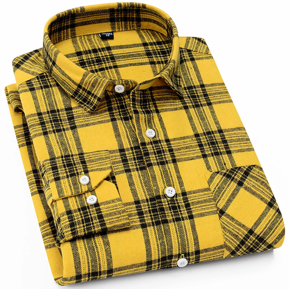 Woodsman Slim-fit Brushed Flannel Plaid Shirts 13 Colours