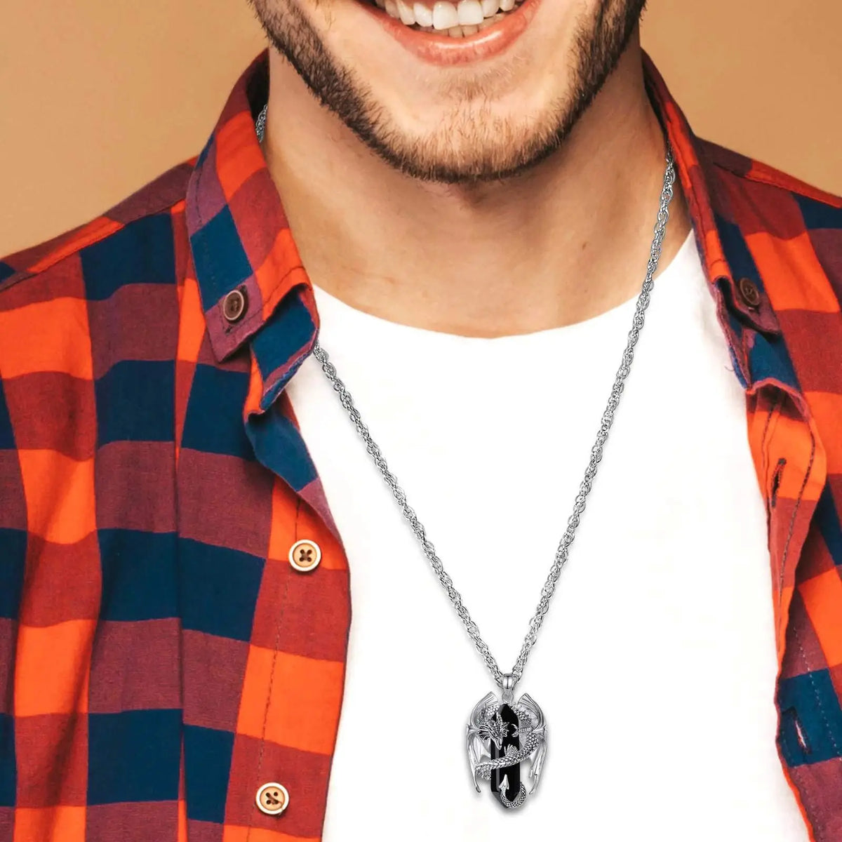 Dragon Treasure Hexagonal Obsidian Crystal Pendant Necklace