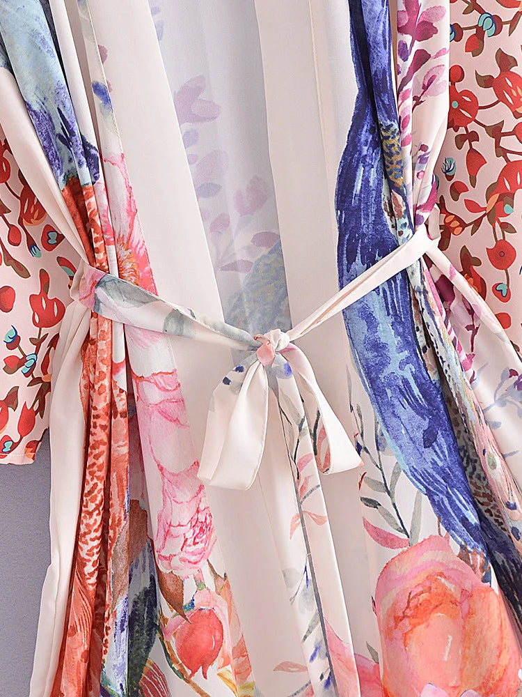 Peacock Floral Print Boho Kimono Cover-ups