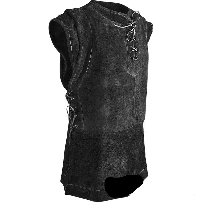 Men's Medieval Faux Suede Vest Sleeveless Shirt Vikings Cosplay Archer Costume