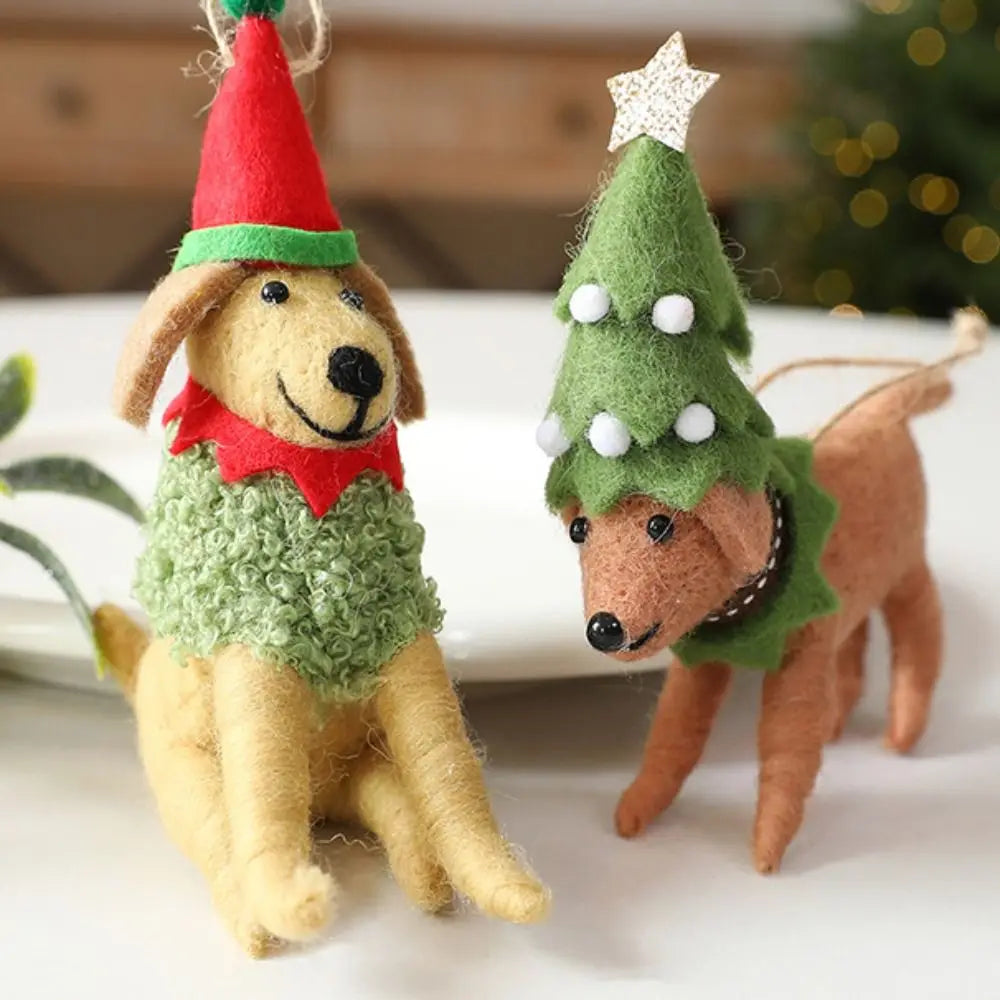 Wool Felt Christmas Dog Lightweight Handmade Xmas Tree Hanging Ornament