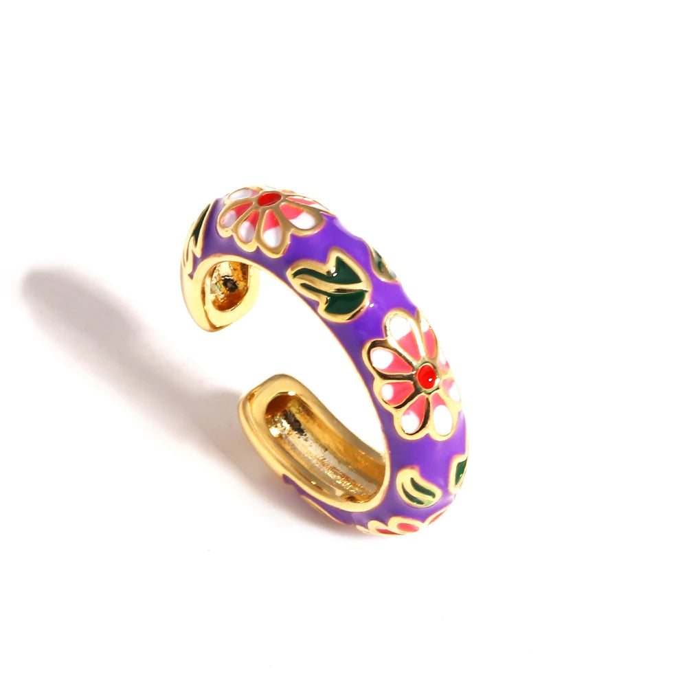 Vintage Boho Colourful Enamel Flower Rings