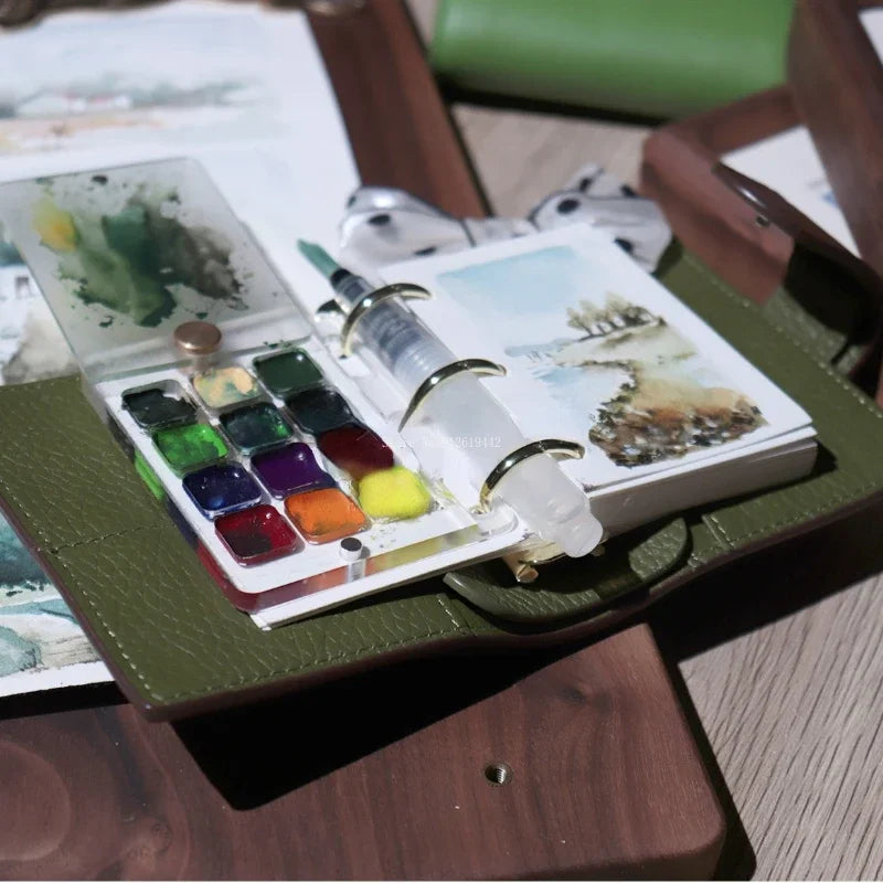 Painters Pocket Kit A9 Three-Ring Mini Loose-Leaf Leather Notepad Painting Supplies