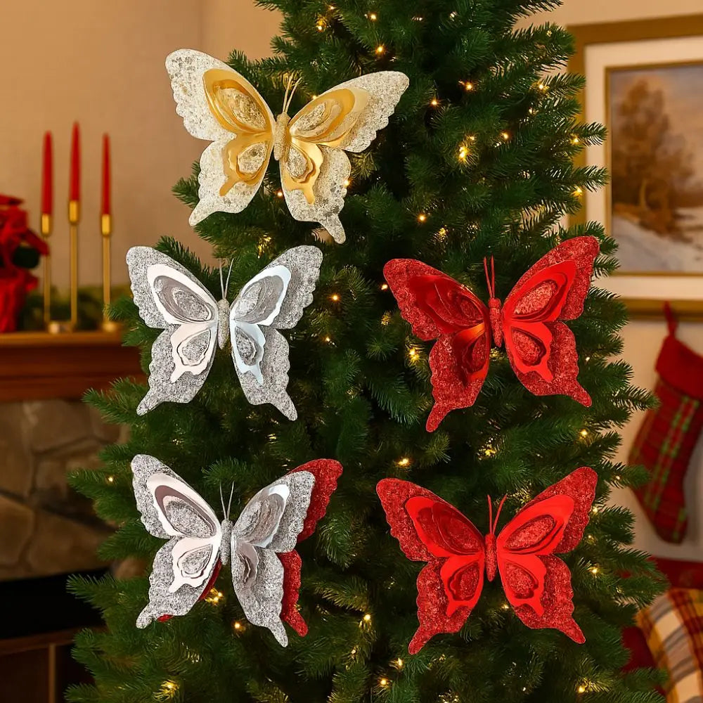 Glitter Christmas Butterfly Ornaments with Clips