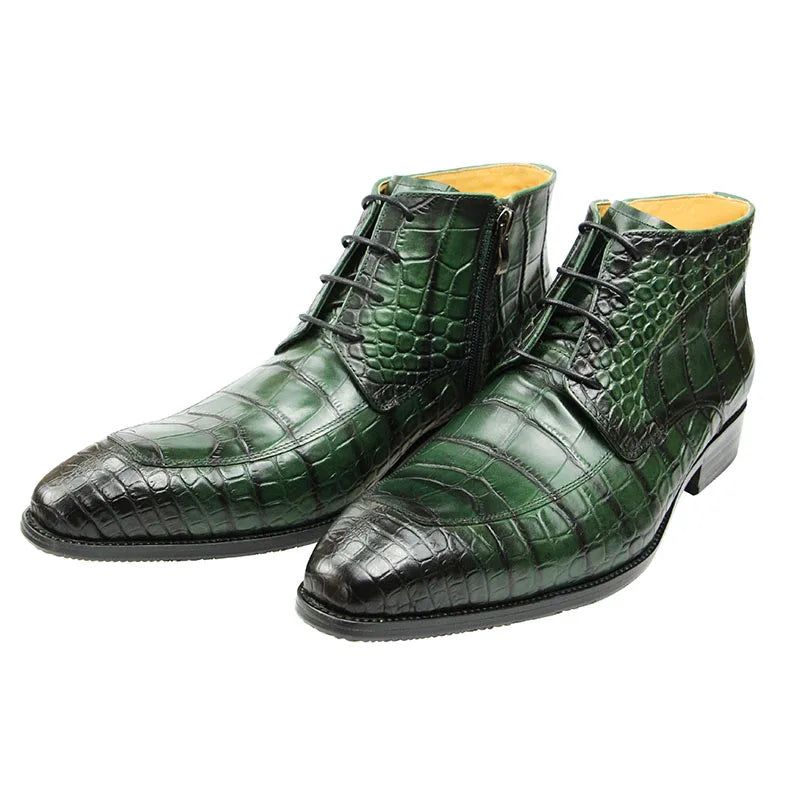 Gator Boots Pointed Toe Mens Genuine Leather Shoes White Purple Green