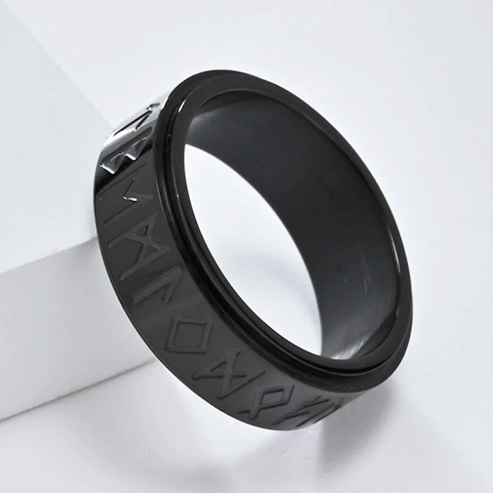 Nordic Viking Runes Spinning Ring Titanium Steel Anxiety Jewellery