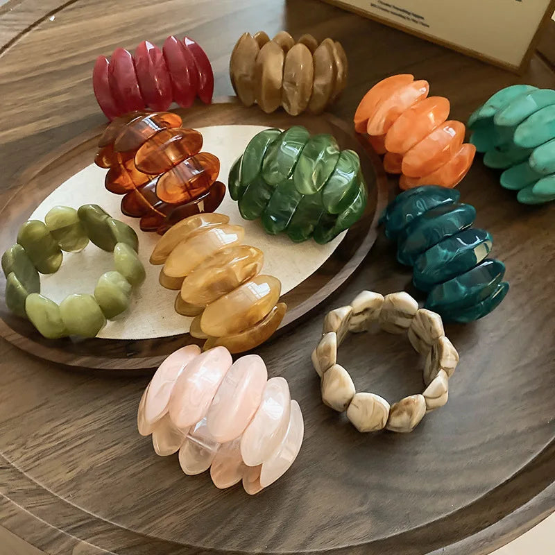 Smudged Oval Acrylic Elastic Bangles Bracelets