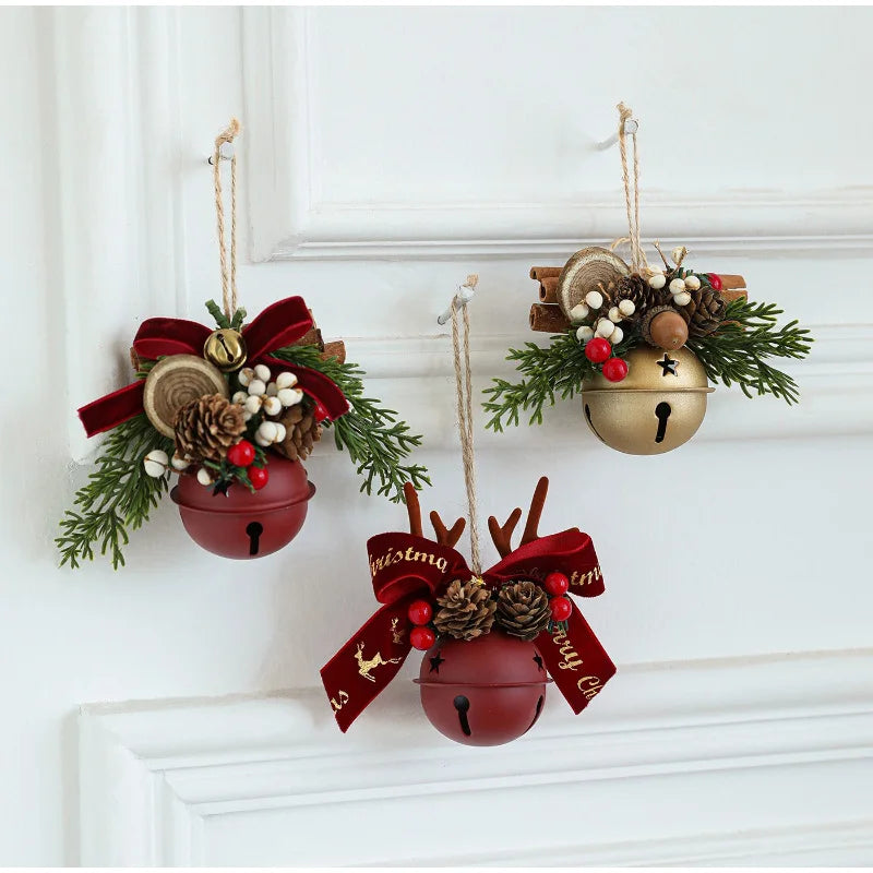 Christmas Bell Antlers Bow Pinecone Bell Christmas Hanging Decoration