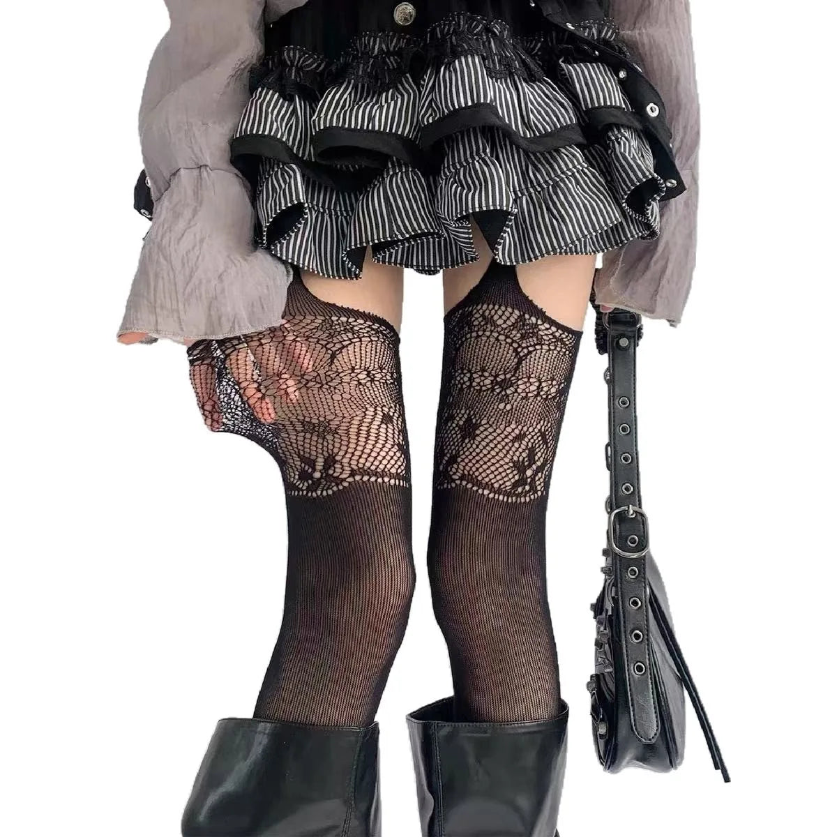 Floral Fishnet Garter Belt Stockings