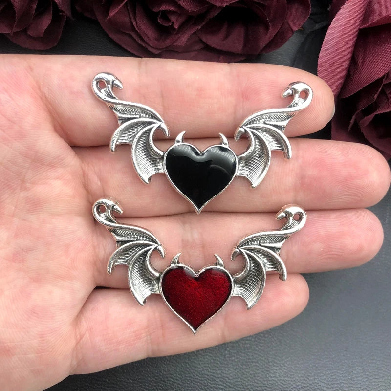 Five 55*38mm Enamel Devil's Heart Wings Pendant DIY Jewellery Making Findings