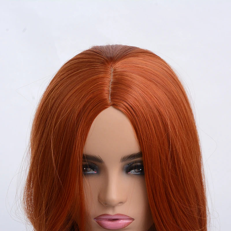 Synthetic Copper Red Wig Cosplay Long Wave Middle Part Heat Resistant Daily Wigs