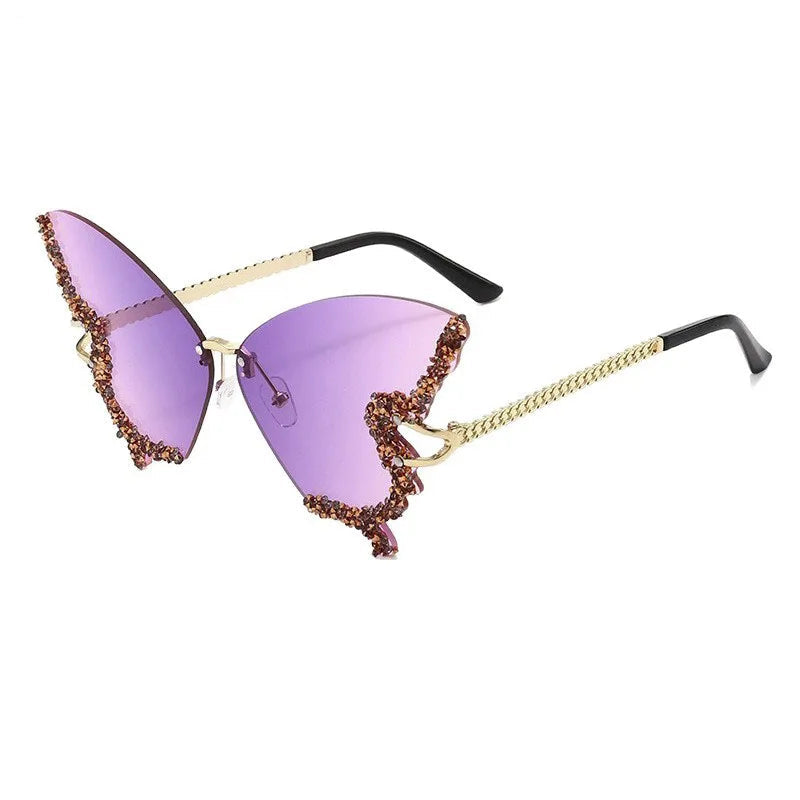 Diamond Butterfly Sunglasses Frameless Oversized Funglasses