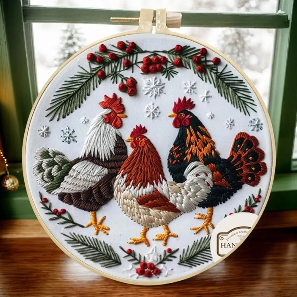 Christmas Roosters DIY Embroidery Kit